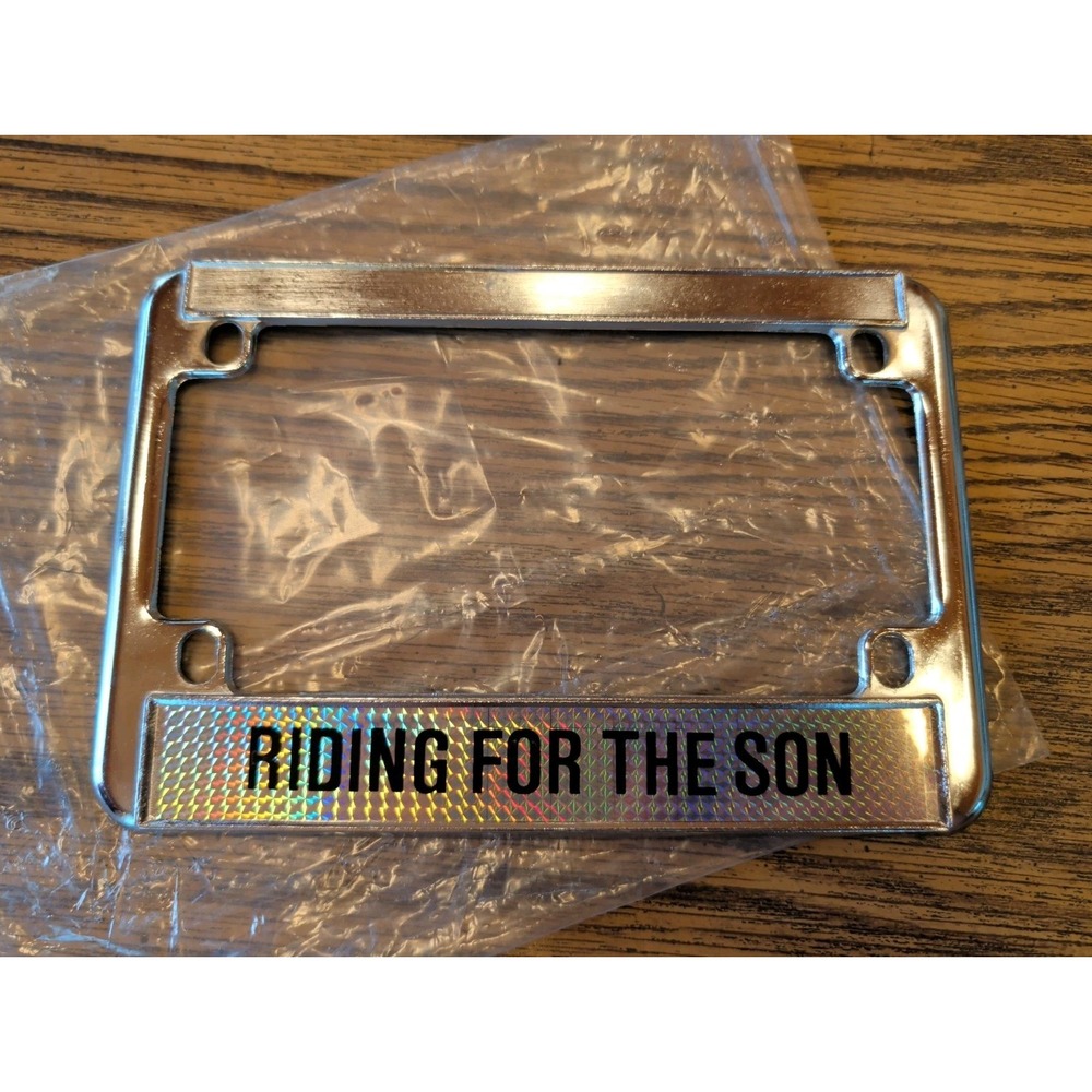 Riding For The Son - Metal Motorcycle License Plate Frame Chrome Tag Cover